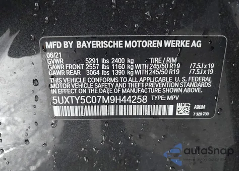 2021 BMW X3 xDrive30I z USA, uszkodzony, nr VIN 5UXTY5C07M9H44258